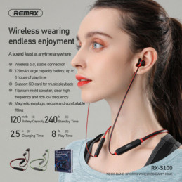 REMAX Écouteurs sans fil Neck-Band Sports RX-S100 (Prise en charge de la carte SD)