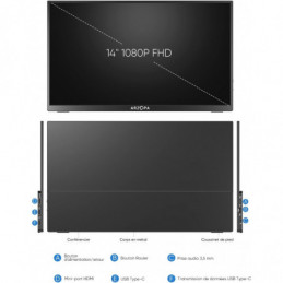 ARZOPA Ecran Portable 14" 1920x1080 FHD IPS 100% SRGB pour Ordinateur Portable/PC/Mac/PS5/Xbox/Téléphone